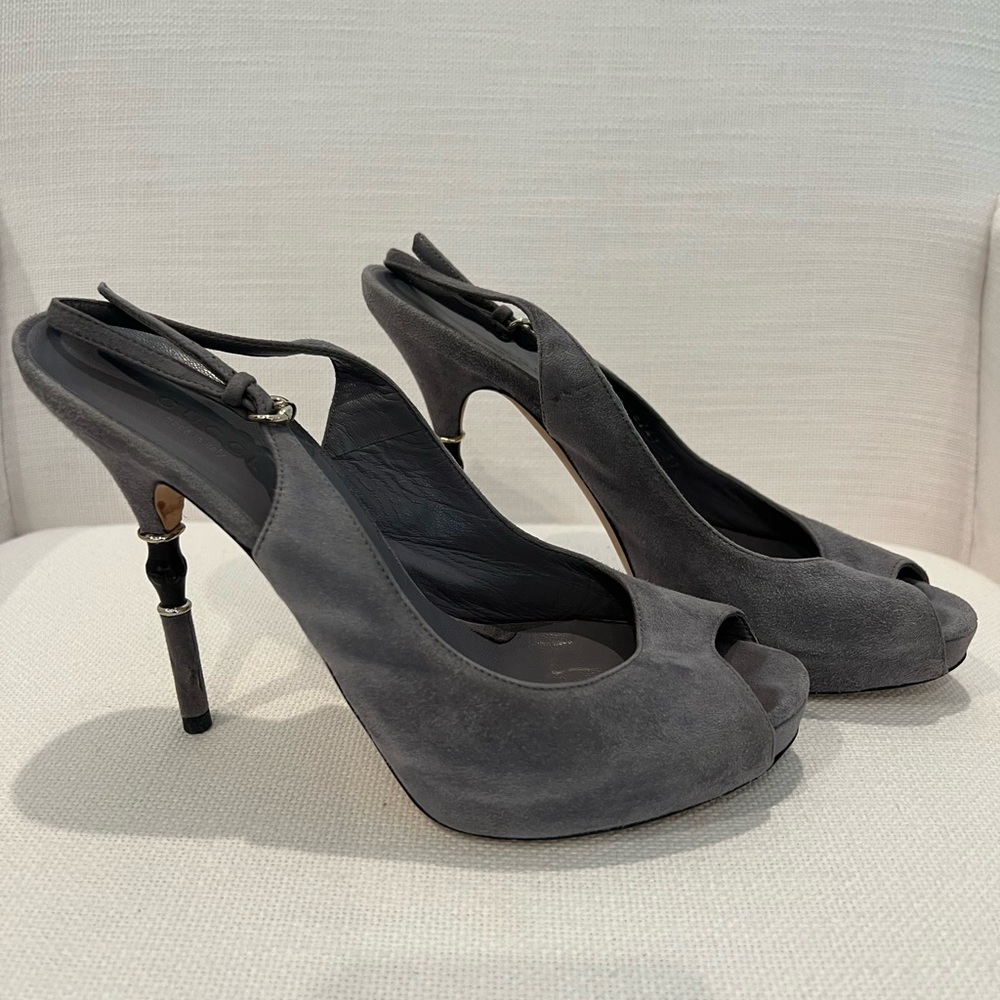 Vintage Gucci gray bamboo open toe  pumps